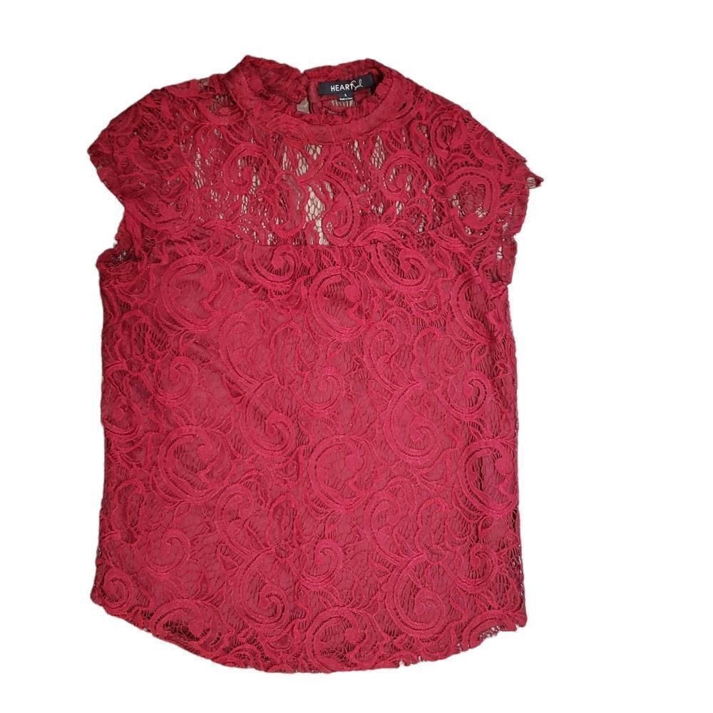 Heart Soul Red Wine Lace Overlay Cap Sleeve Top Sz L